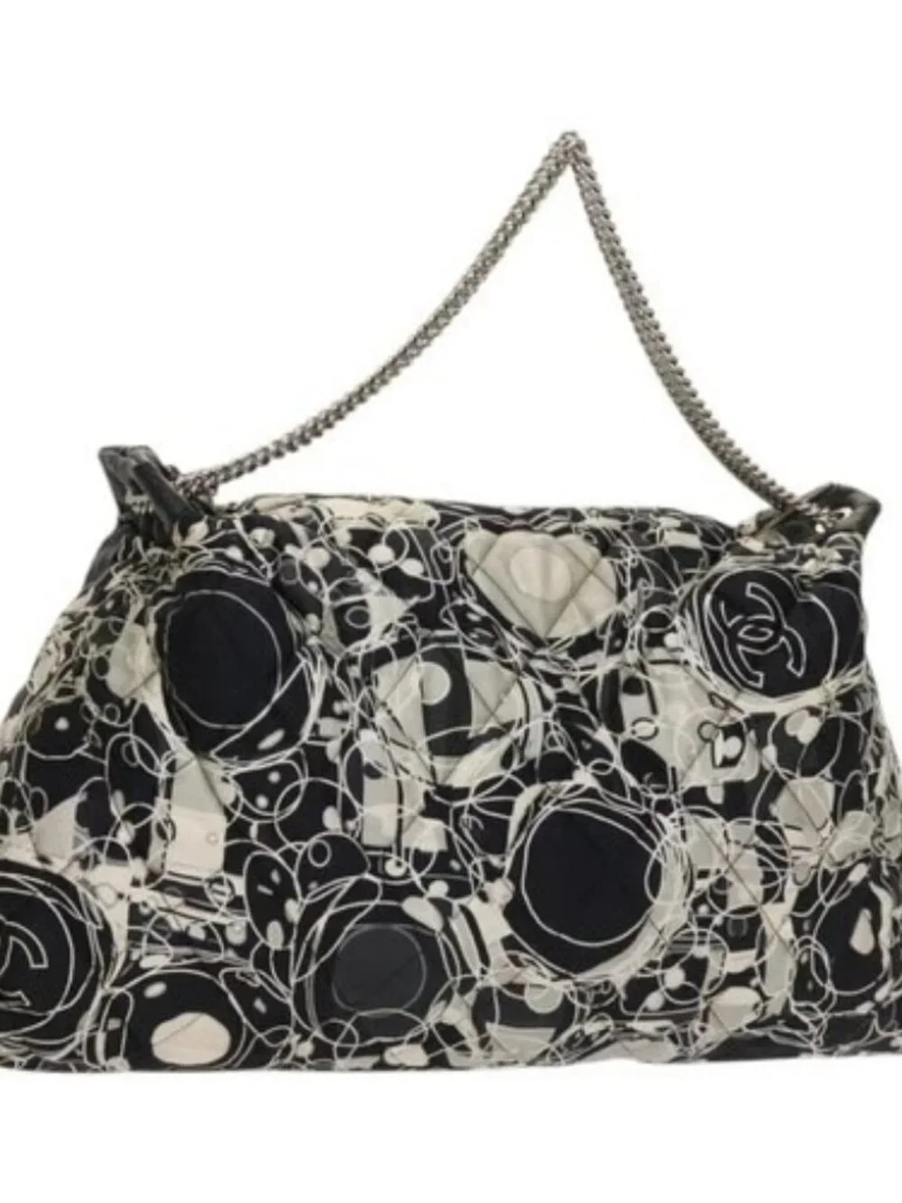 CHANEL Matelasse Chain Shoulder Bag Silk Black Silver CC Auth 120924